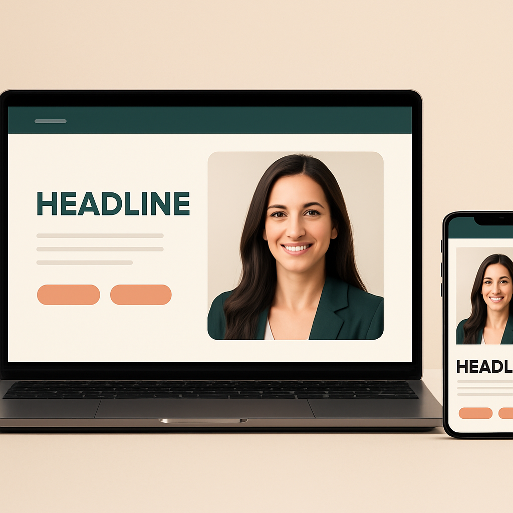 A polished personal website shown on a laptop and phone